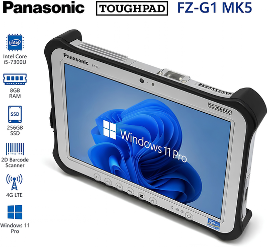 Panasonic Toughpad FZ-G1 MK5 Rugged Industrial Tablet – Core i5 7th Gen, 8GB, 256GB SSD, Outdoor Sunlight-Viewable Display, Win 11 Pro(Refurbished Good Condition)