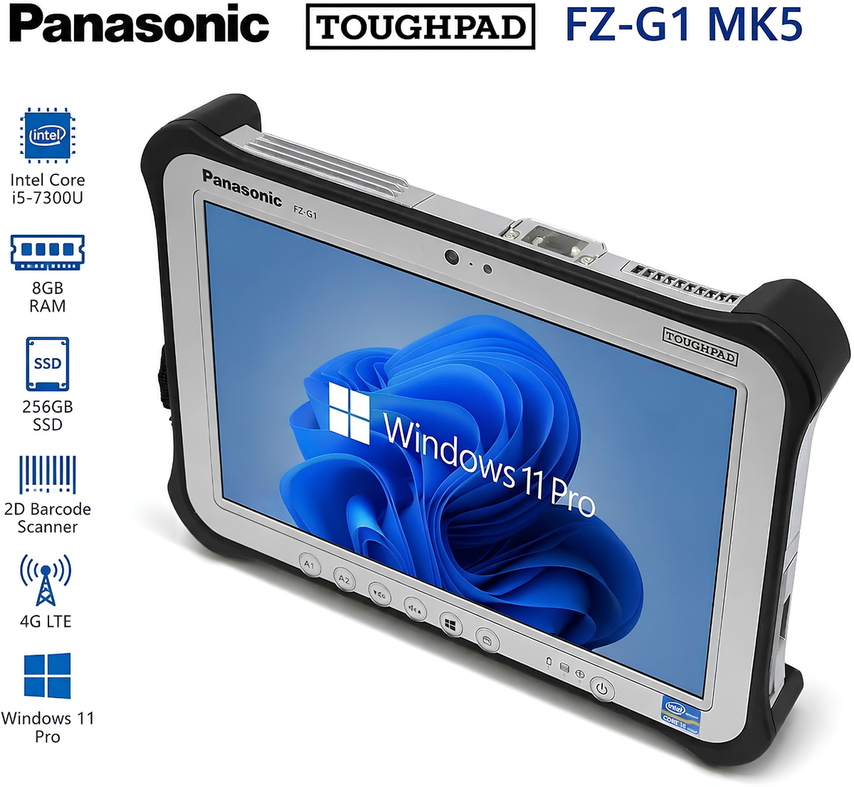 Panasonic Toughpad FZ-G1 MK5 Rugged Industrial Tablet – Core i5 7th Gen, 8GB, 256GB SSD, Outdoor Sunlight-Viewable Display, Win 11 Pro(Refurbished Good Condition)